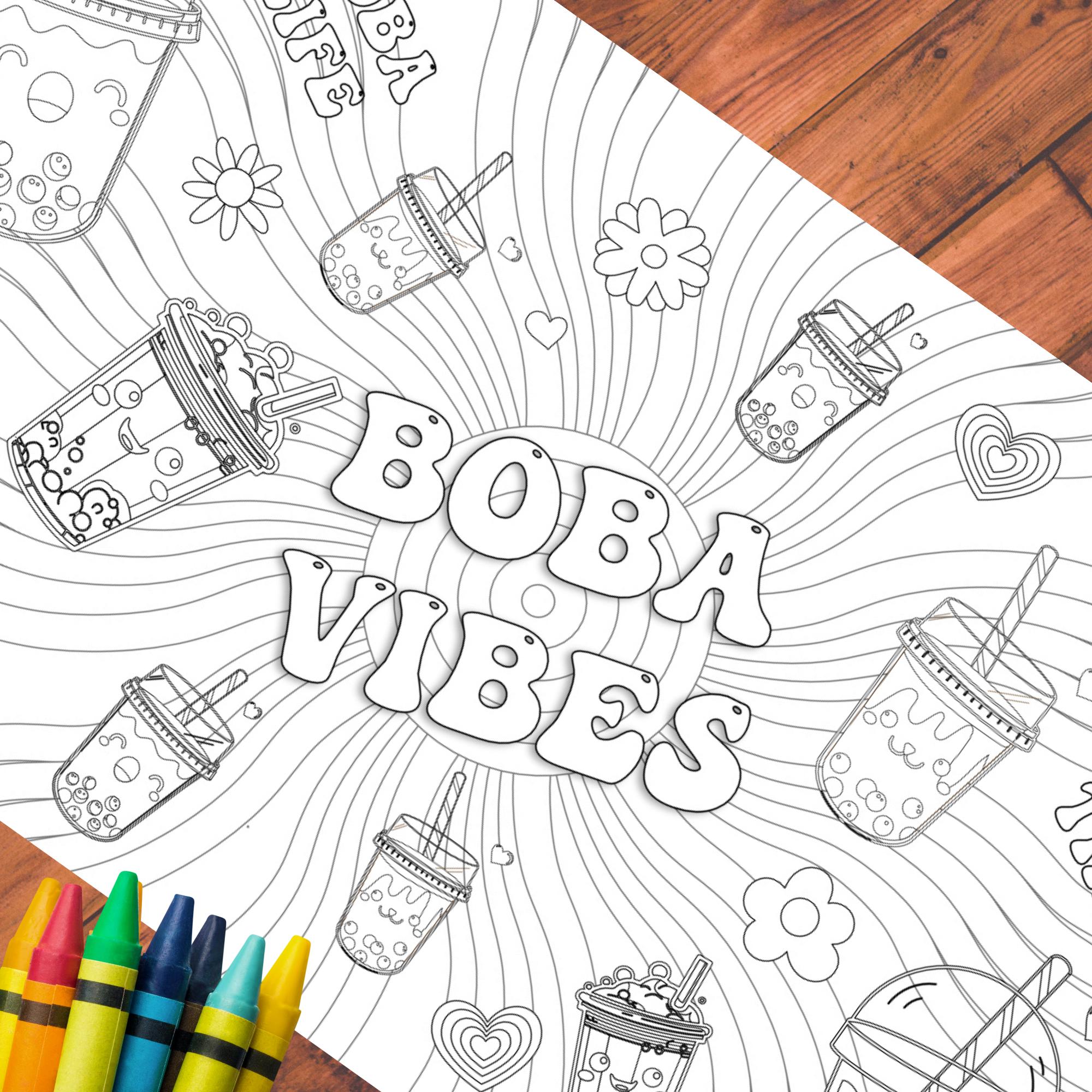 Personalized Boba Tea Coloring Tablecloth: Party Activity (36x72)
