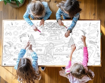 Personalized Pool Party Coloring Tablecloth: Kids Summer Activity