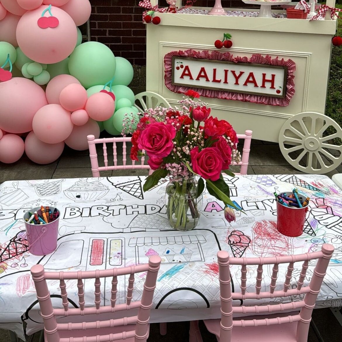 Ice Cream Party Decorations Kids Coloring Tablecloth Personalized Activity Summer Birthday Party Decor First Birthday Theme