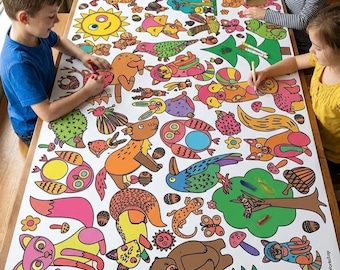 Personalized Woodland Animals Coloring Tablecloth Kids Birthday Party Activity