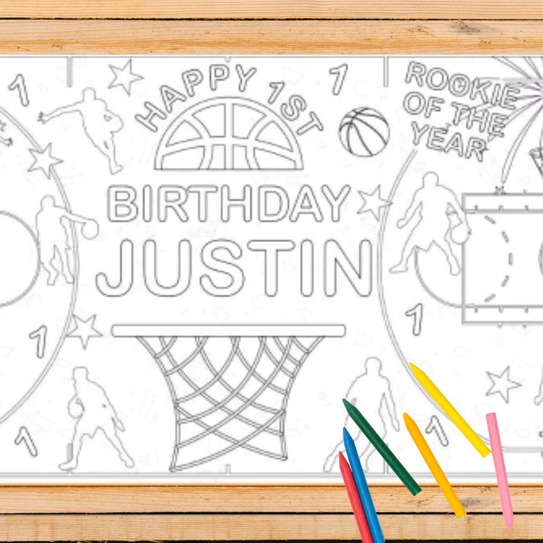 Basketball Birthday Party Coloring Tablecloth Game Time Rookie of the ...