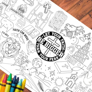 Kids Bible Stories Coloring Activity Sunday School Tablecloth Personalized VBS Banner Children&#39;s Ministry Christian Faith Summer Camp Poster