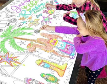 Kids Nativity Coloring Tablecloth: Personalized Christmas Advent Activity (36x72")