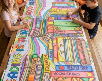 Giant Reading Theme Coloring Tablecloth Kids Classroom Activity