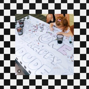 One Happy Dude 1st Birthday Party for Boys Coloring Tablecloth Activity for Kids Decorations Smiley Faces Checkered Pattern Decor Theme