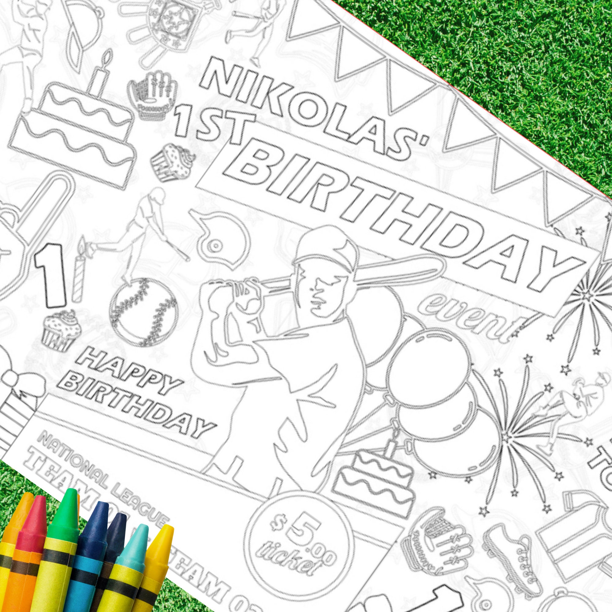 Baseball Birthday Party Coloring Tablecloth Home One Party Decor Rookie of the Year Boy First Birthday Activity Hall of Fame