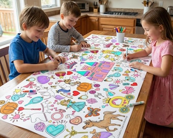 Mantel para colorear de princesas - Actividad personalizada para fiestas de cumpleaños