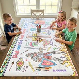 Faith Based Kids Coloring Tablecloth Activity Armor of God Warrior