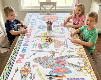Faith Based Kids Coloring Tablecloth Easter Activity Armor of God Warrior Theme