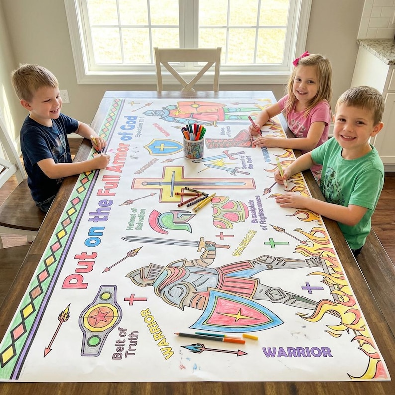 Faith Based Kids Coloring Tablecloth Activity Armor of God Warrior