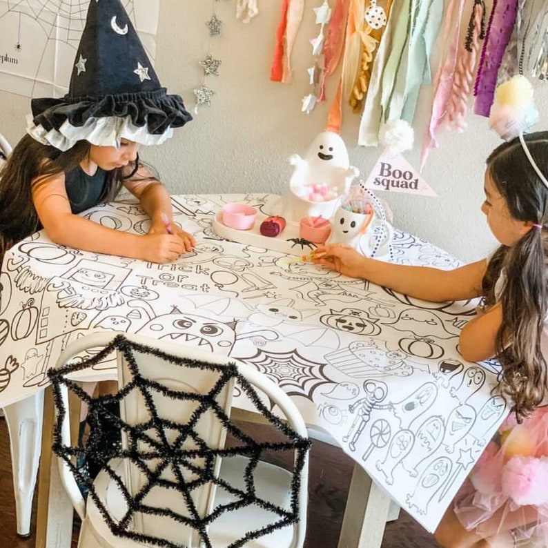 Kids Halloween Coloring Activity Sheet Huge Paper Table Cover Collage / Class Party Fun / Boo Basket Gift afbeelding 1