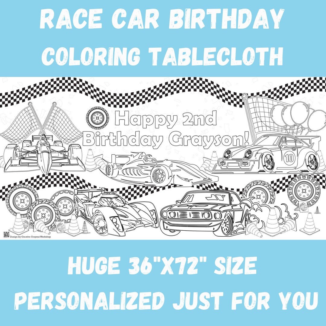 Race Car Birthday Party Decorations Pit Crew Personalized Coloring ...