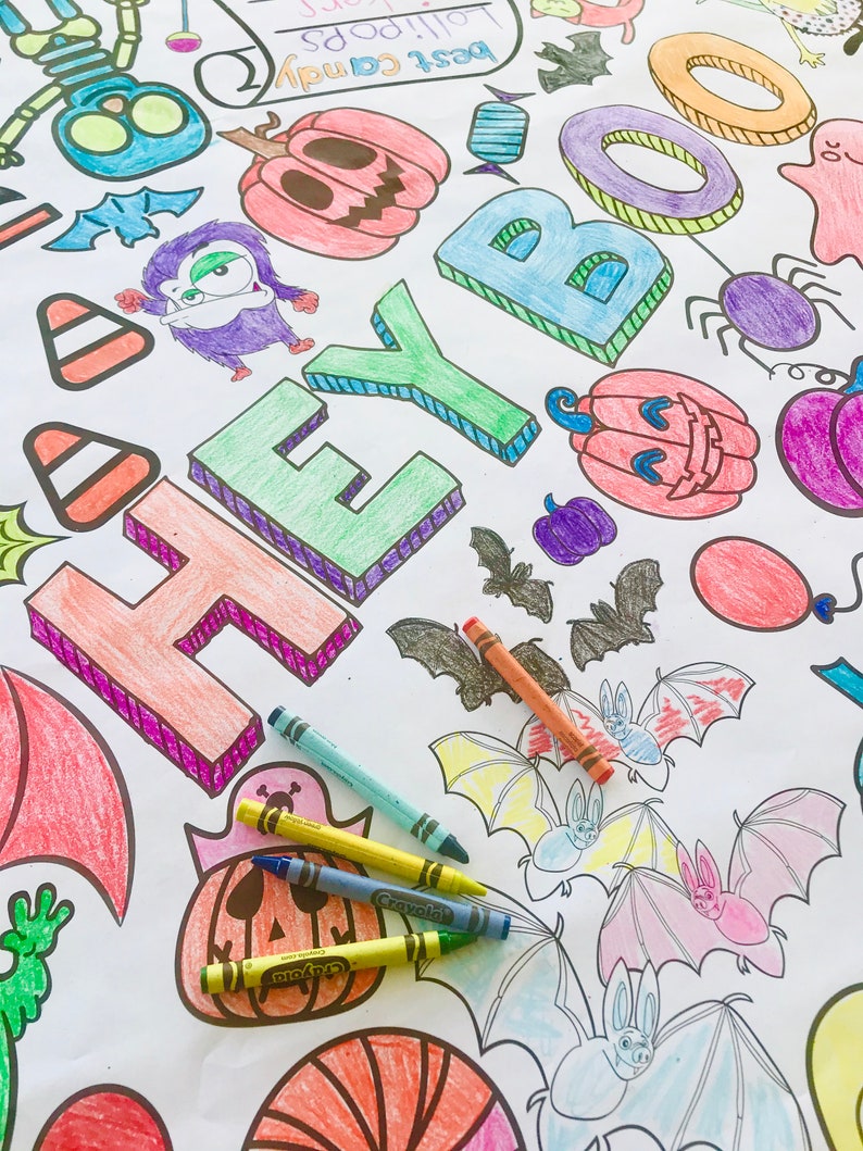 Feuille d'activité de coloriage d'Halloween pour enfants Énorme couverture de table en papier Collage / Classe Party Fun / Boo Basket Gift image 6