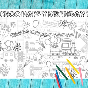 Personalized Choo Choo Train Coloring Tablecloth Children&#39;s Activity Chugga Chugga Two Two Boys Second Birthday Party All Aboard Toddlers
