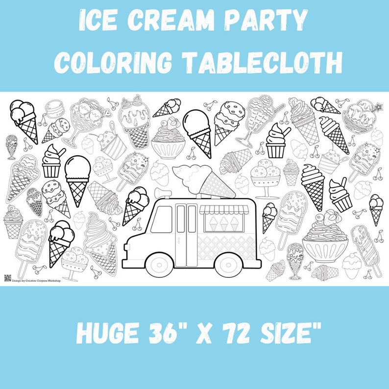 Ice Cream Party Decorations Kids Coloring Tablecloth Personalized Activity Summer Birthday Party Decor First Birthday Theme Two Sweet Party Non-personalized