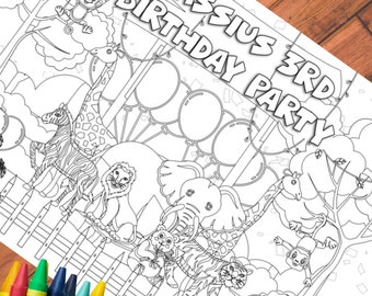 Verjaardagskleurtafelkleed dierentuindieren: gepersonaliseerd feestdecor