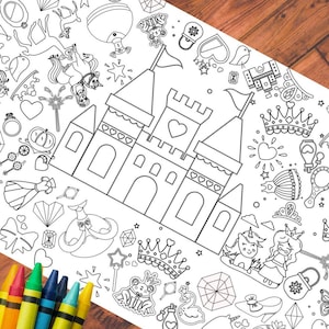Princess Coloring Tablecloth Custom Birthday Party Activity Huge Paper Coloring Poster Personalize Girl Gift Once Upon a Time Fourever Royal