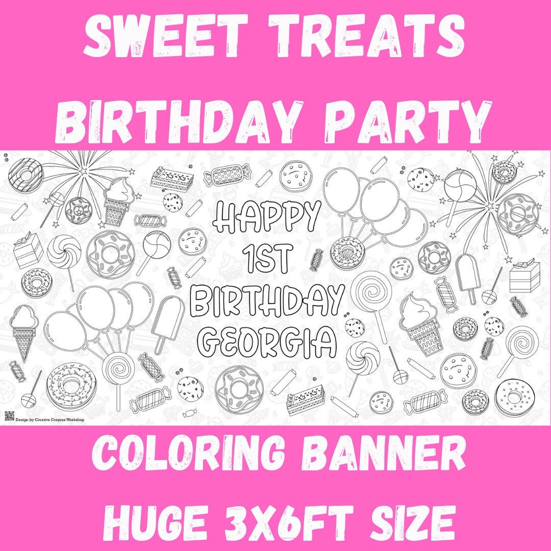 Sweet One Girl Birthday Party Coloring Tablecloth Donut Birthday Decoration Two Sweet Toddler Party Candy Land Kids Activity