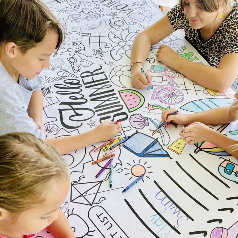 Kids Summer Coloring Fun Huge Coloring Tablecloth Summer - Etsy