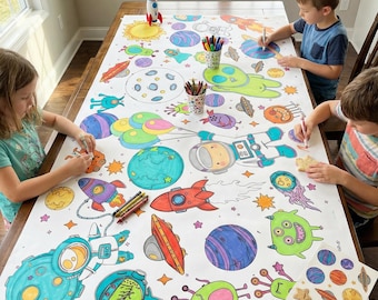 Outer Space Birthday Coloring Tablecloth: Kids Party Activity