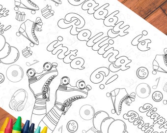 Personalized Roller Skating Birthday Coloring Tablecloth: Retro Party Decor