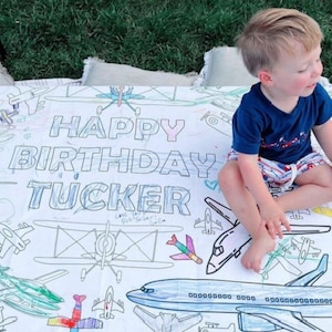 One year flies by Airplane Birthday Party Aviator Pilot Decor Kids Personalized Coloring Tablecloth Activity First Birthday Decorations Time Flies Party Theme