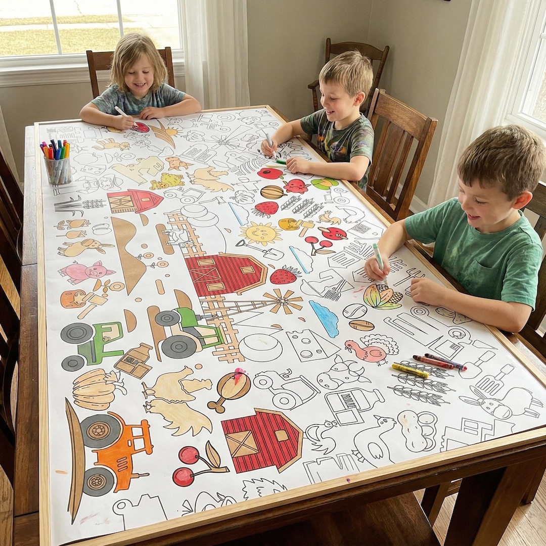 Farm Birthday Party Tablecloth Coloring Tablecloth Barnyard Kids ...