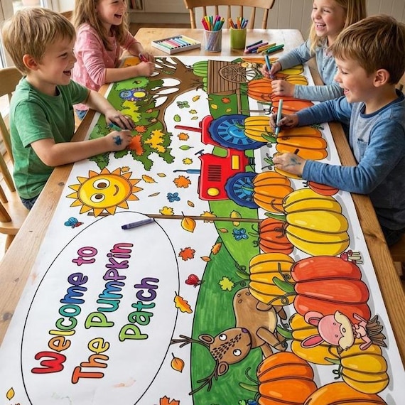 Personalized Pumpkin Patch Coloring Tablecloth Fall Harvest Party Activity
