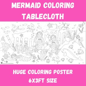 Mermaid Gift for Girls Personalized Party Decor Huge Coloring Tablecloth Huge paper coloring sheet Mermazing Birthday Decoration Girls Splish Splash Bash Fun Activity