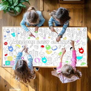 Personalisierte Babyparty Aktivität Spaß Kinder Färbung Tischdecke Geschlecht offenbaren Party Baby Sprinkle Malblatt Oh Baby Mädchen Hallo Baby Boy