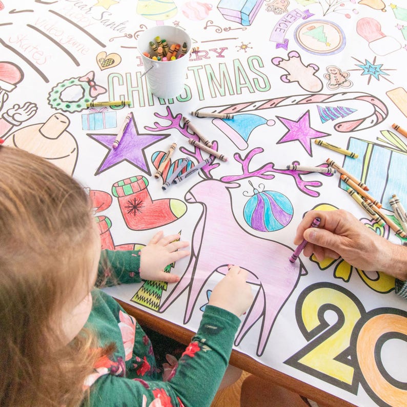 Christmas Coloring Placemats Paper Decoration Kids Class Holiday Activity Christmas Birthday Party Favors Kids Dinner Table Seek and Find