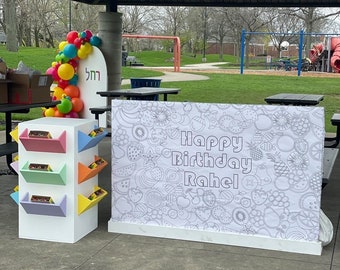 Custom Designed Coloring Mural Huge Banner Activity Kids Personalized Paper Coloring Tablecloth First Birthday Party Theme Feature