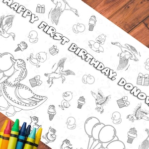 Mantel para colorear para fiesta de cumpleaños de un patito de la suerte Actividad personalizada para niños Tema del patito pequeño Cinco patitos pequeños Diversión para el primer cumpleaños de los niños