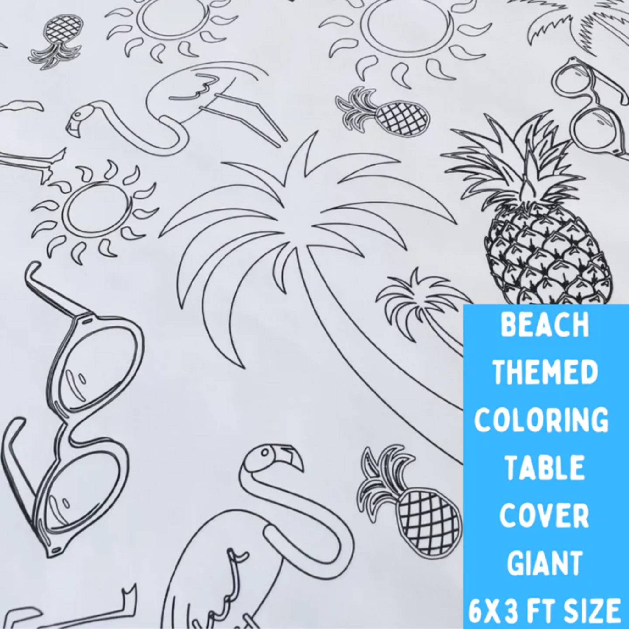 Beach Themed Coloring Table Cover Kids Summer Activity Huge Coloring Tablecloth Screen Free Boredom Buster Activity