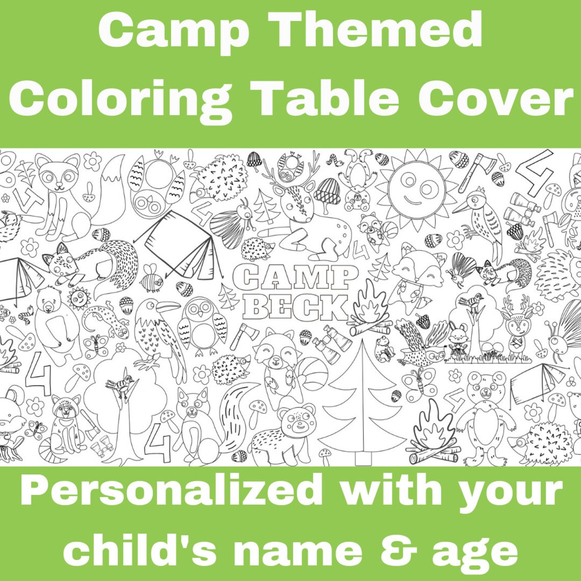 Camping Party Decor Huge Coloring Sheet Paper Tablecloth - Etsy