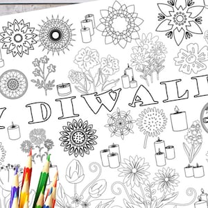 Glückliches Diwali Färbung Tischdecke Aktivitätsplakat Diwali Indian Urlaub Dekor Färbung Aktivität für Diwali Party Hintergrund Familientradition