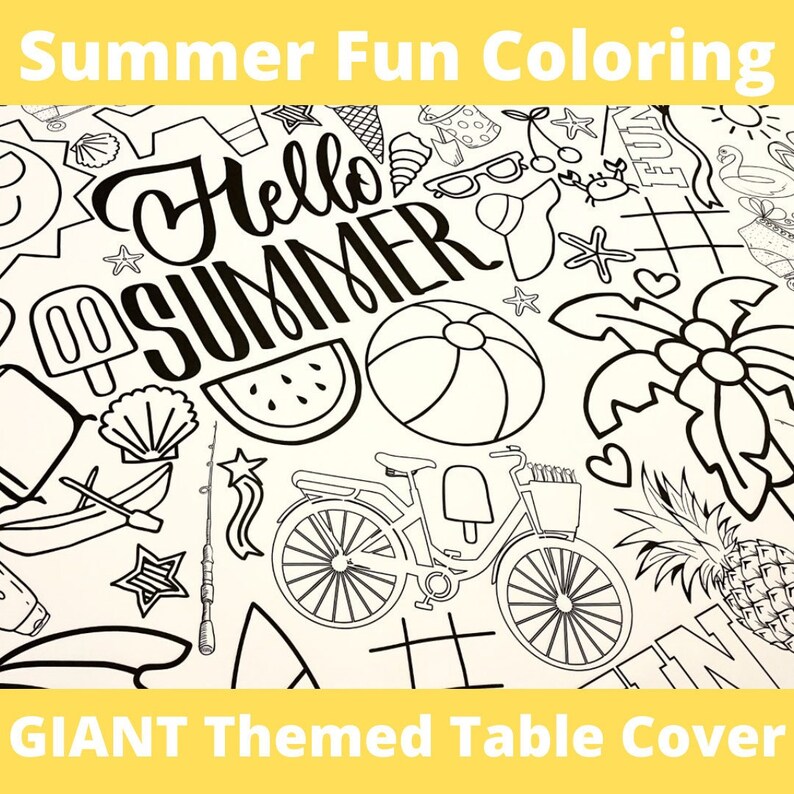 Kids Summer Coloring Fun Huge Coloring Tablecloth Summer - Etsy