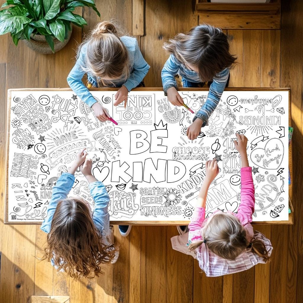 Be Kind Huge Coloring Page Printable Digital Download Be Positive Banner Kindness Week Employee Break Room Tablecloth Class Party Activity