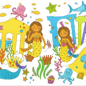 Personalized Mermaid Gift for Girls under 5 Birthday Party Coloring Tablecloth (36" x 72") Under the Sea little mermaidsplish splash bash toddler activity coloring banner