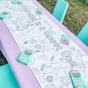 Sweet One Birthday Coloring Table Runner Activity for Kids First Birthday Two Sweet Party Fourever Sweet to be Six Candyland Party for Girls
