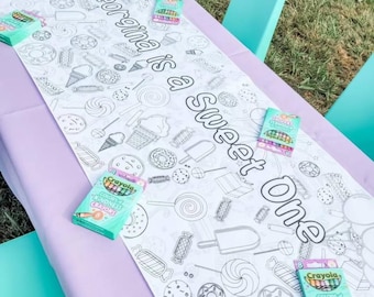 Sweet One Birthday Coloring Table Runner: Candyland Party Activity