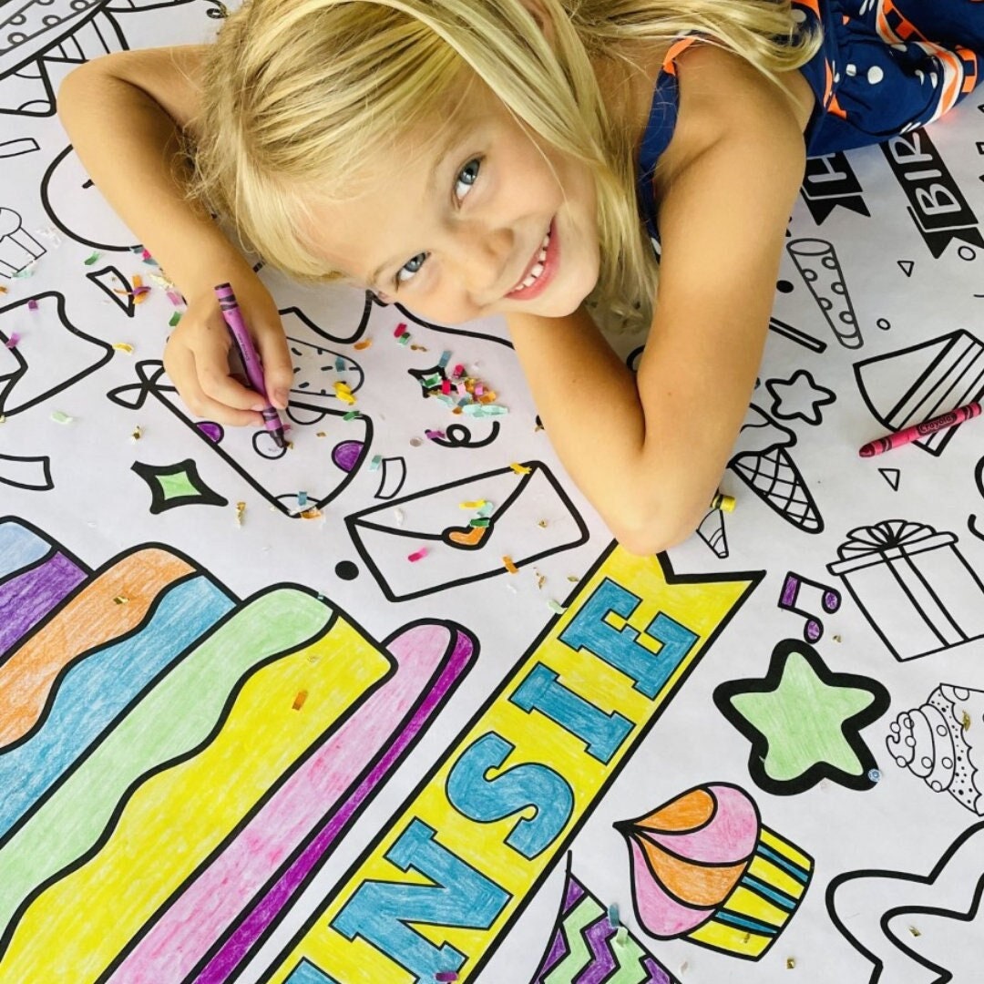 Personalized Birthday Coloring Table Cover: Kids Party Activity (6ft X ...
