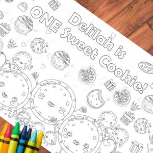 Cookie Birthday Party Personalized Coloring Tablecloth First Birthday Decor Milk and Cookies Party Table One Sweet Cookie 1st Birthday Theme