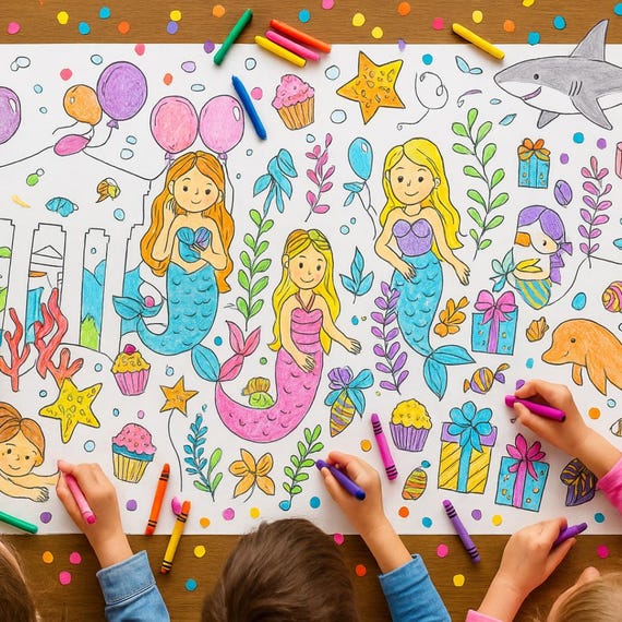 Mermaid Coloring Tablecloth: Personalized Birthday Party Activity