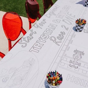 Race Car Birthday Party Coloring Tablecloth Personalized Formula One Boy 1st Birthday Race Track F1 Car Themed Kid Activity Banner Two Fast