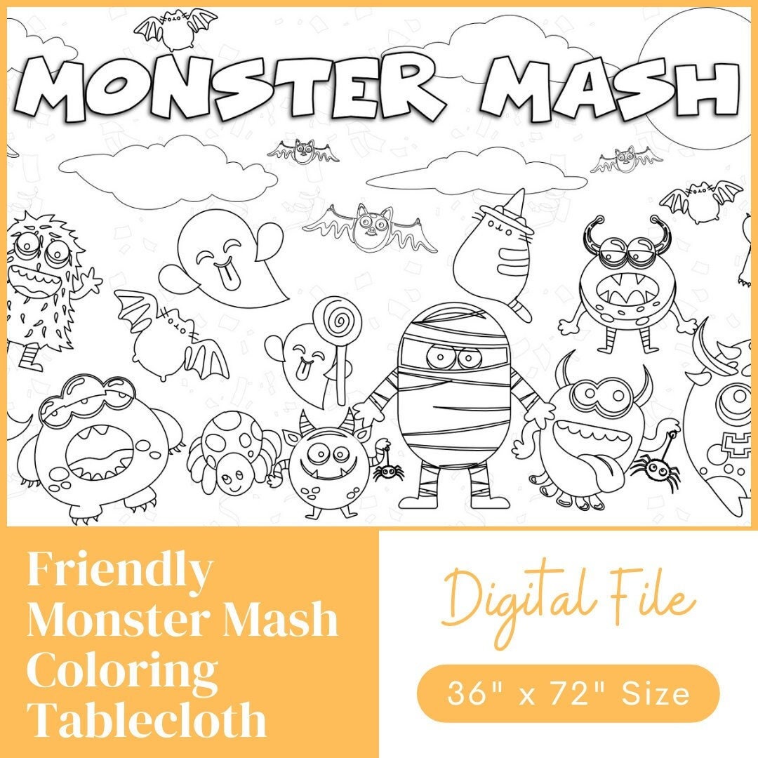 Free Printable Coloring Halloween Tablecloth and Poster for Kids
