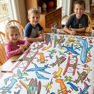 Airplane birthday party coloring tablecloth personalized activity for kids