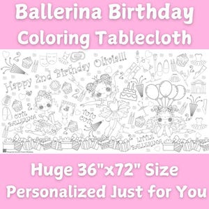 Ballerina Birthday Party Coloring Tablecloth Girls Personalized  Party Activity Tutu Cute Huge Kids Coloring Sheet Ballet Theme Dancer Life