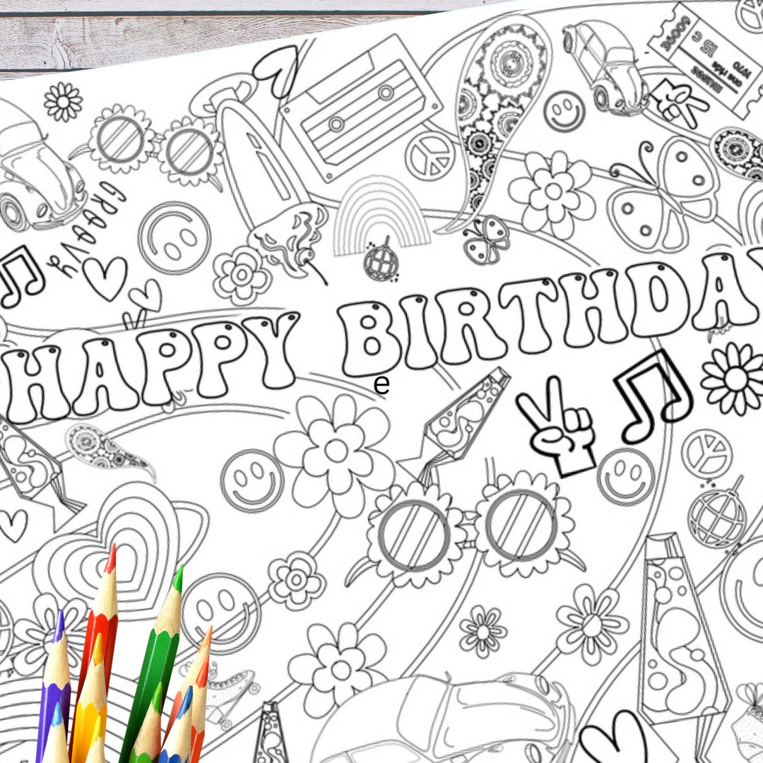 Groovy Birthday Coloring Banner: "two Groovy" Party Decor - Etsy