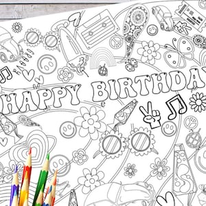 Groovy Birthday Party Coloring Banner Two Groovy Birthday One Groovy Babe First Birthday Decor Four Ever Groovy Coloring Five is a Vibe Fun